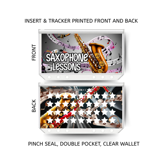 SAXOPHONE LESSONS double insert & tracker plus a clear, twin pocket, pinch seal wallet