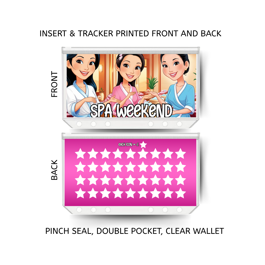 SPA WEEKEND  savings double insert & tracker plus a clear, twin pocket, pinch seal wallet