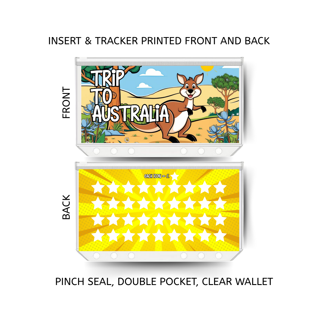 TRIP TO AUSTRALIA  savings double insert & tracker plus a clear, twin pocket, pinch seal wallet