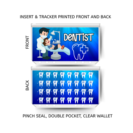 DENTIST savings double insert & tracker plus a clear, twin pocket, pinch seal wallet