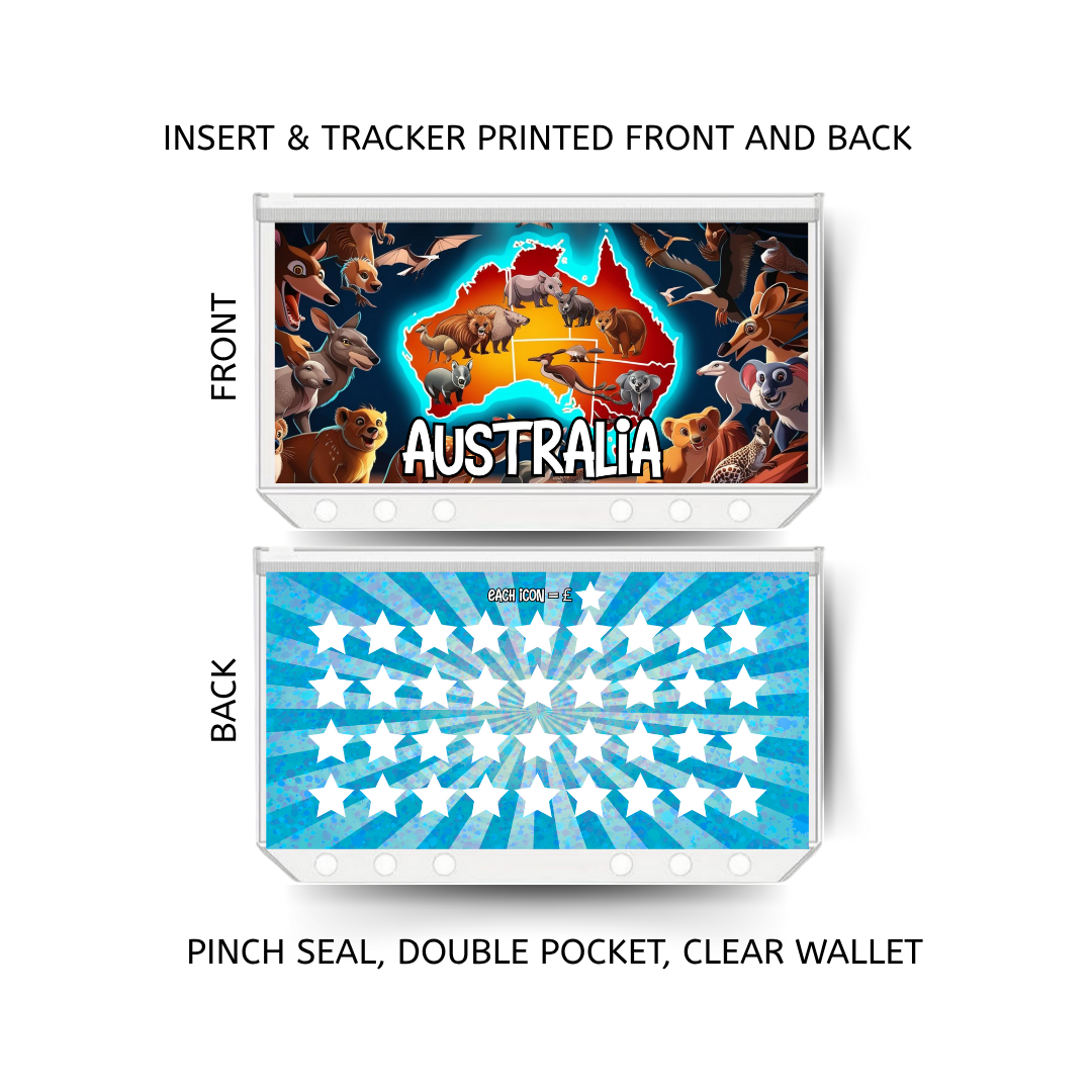 TRIP TO AUSTRALIA  savings double insert & tracker plus a clear, twin pocket, pinch seal wallet