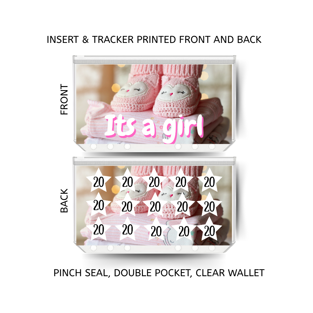BABY GIRL savings double insert & tracker plus a clear, twin pocket, pinch seal wallet