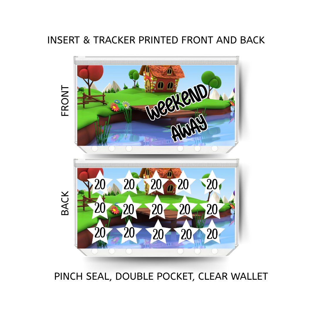 WEEKEND AWAY savings double insert & tracker plus a clear, twin pocket, pinch seal wallet