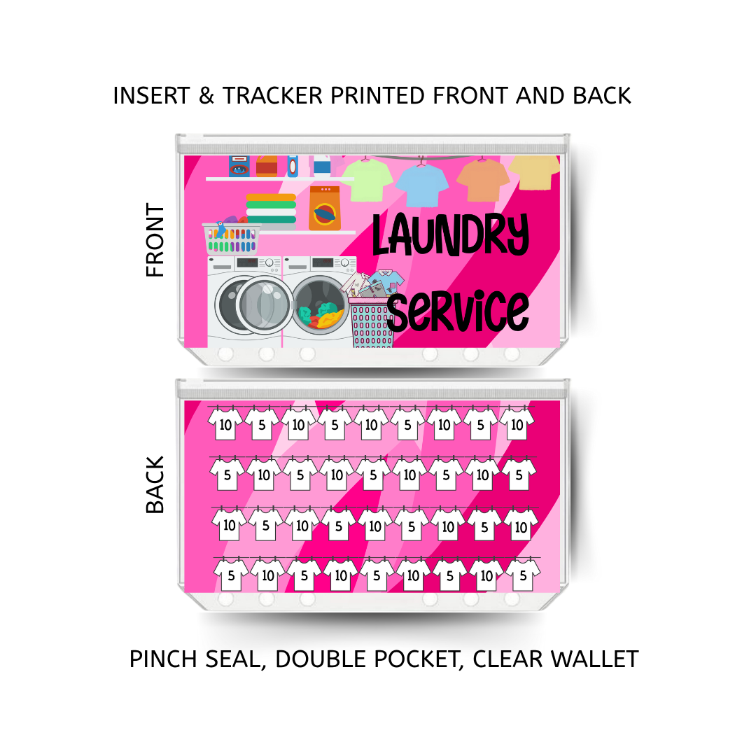 LAUNDRY SERVICE savings double insert & tracker plus a clear, twin pocket, pinch seal wallet