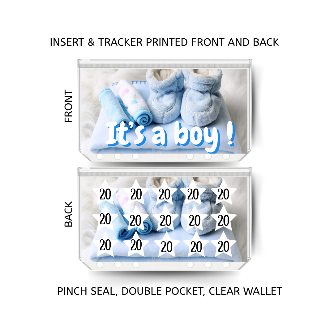 BABY BOY savings double insert & tracker plus a clear, twin pocket, pinch seal wallet