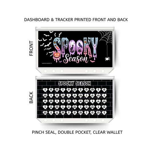 SPOOKY SEASON savings double insert & tracker plus a clear, twin pocket, pinch seal wallet for A6 binder