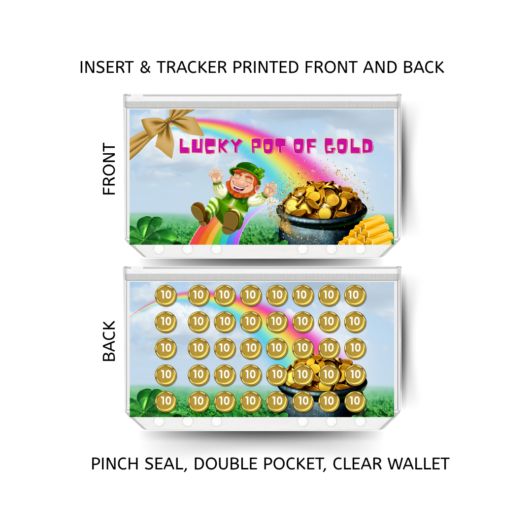LUCKY POT OF GOLD savings double insert & tracker plus a clear, twin pocket, pinch seal wallet