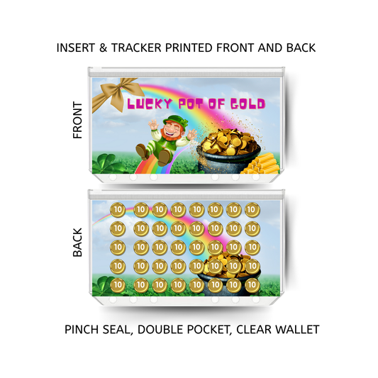 LUCKY POT OF GOLD savings double insert & tracker plus a clear, twin pocket, pinch seal wallet