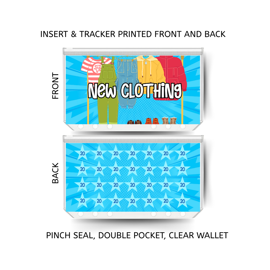 NEW CLOTHES savings double insert & tracker plus a clear, twin pocket, pinch seal wallet