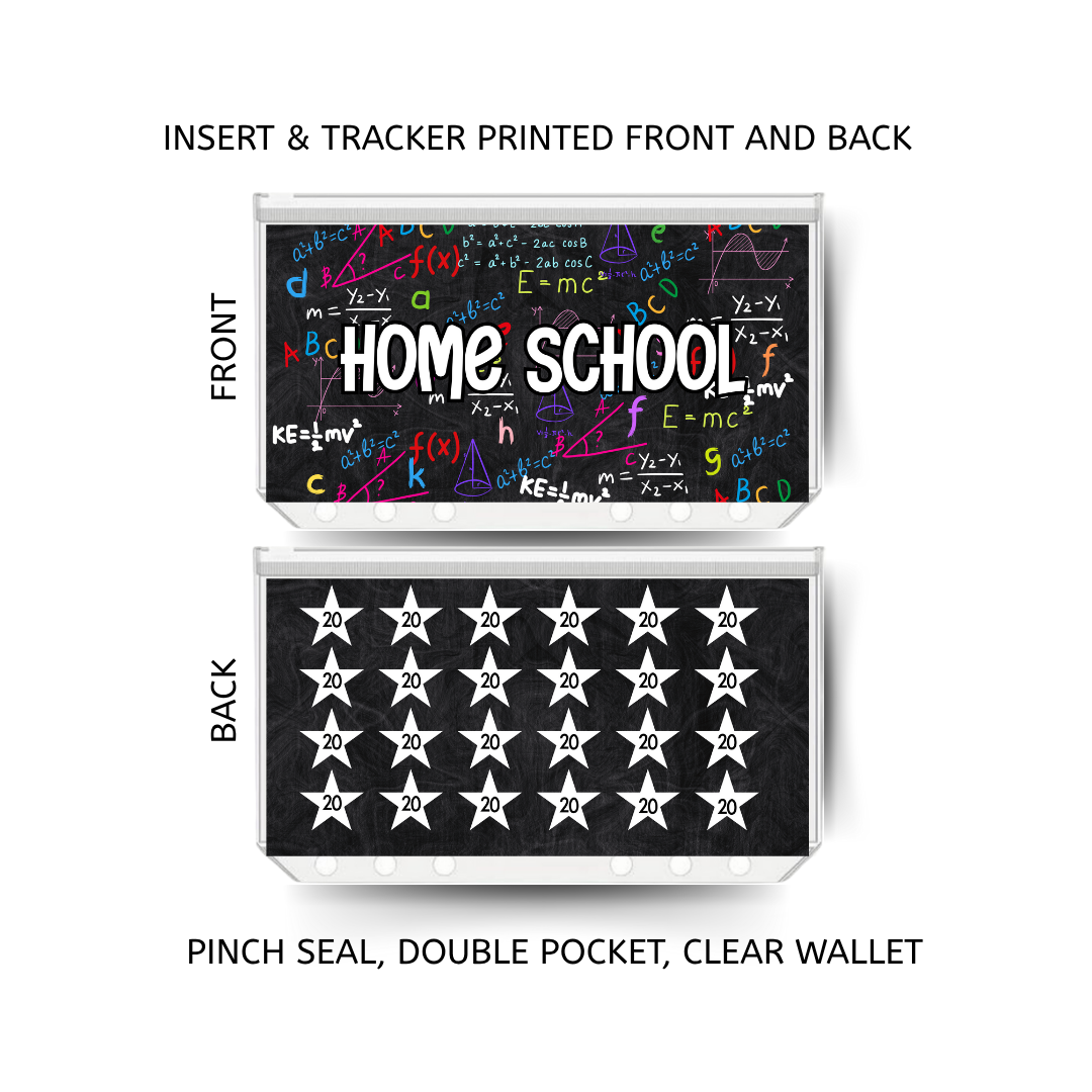 HOME SCHOOL savings double insert & tracker plus a clear, twin pocket, pinch seal wallet