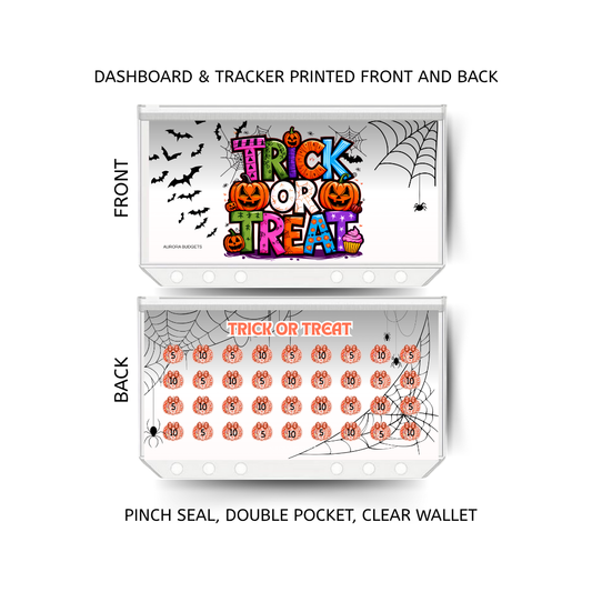 TRICK OR TREAT savings double insert & tracker plus a clear, twin pocket, pinch seal wallet for A6 binder