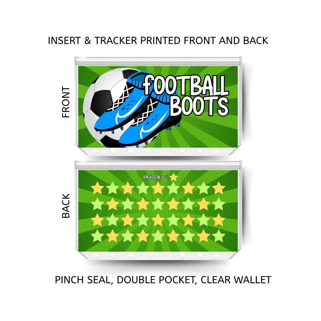 FOOTBALL BOOTS savings double insert & tracker plus a clear, twin pocket, pinch seal wallet