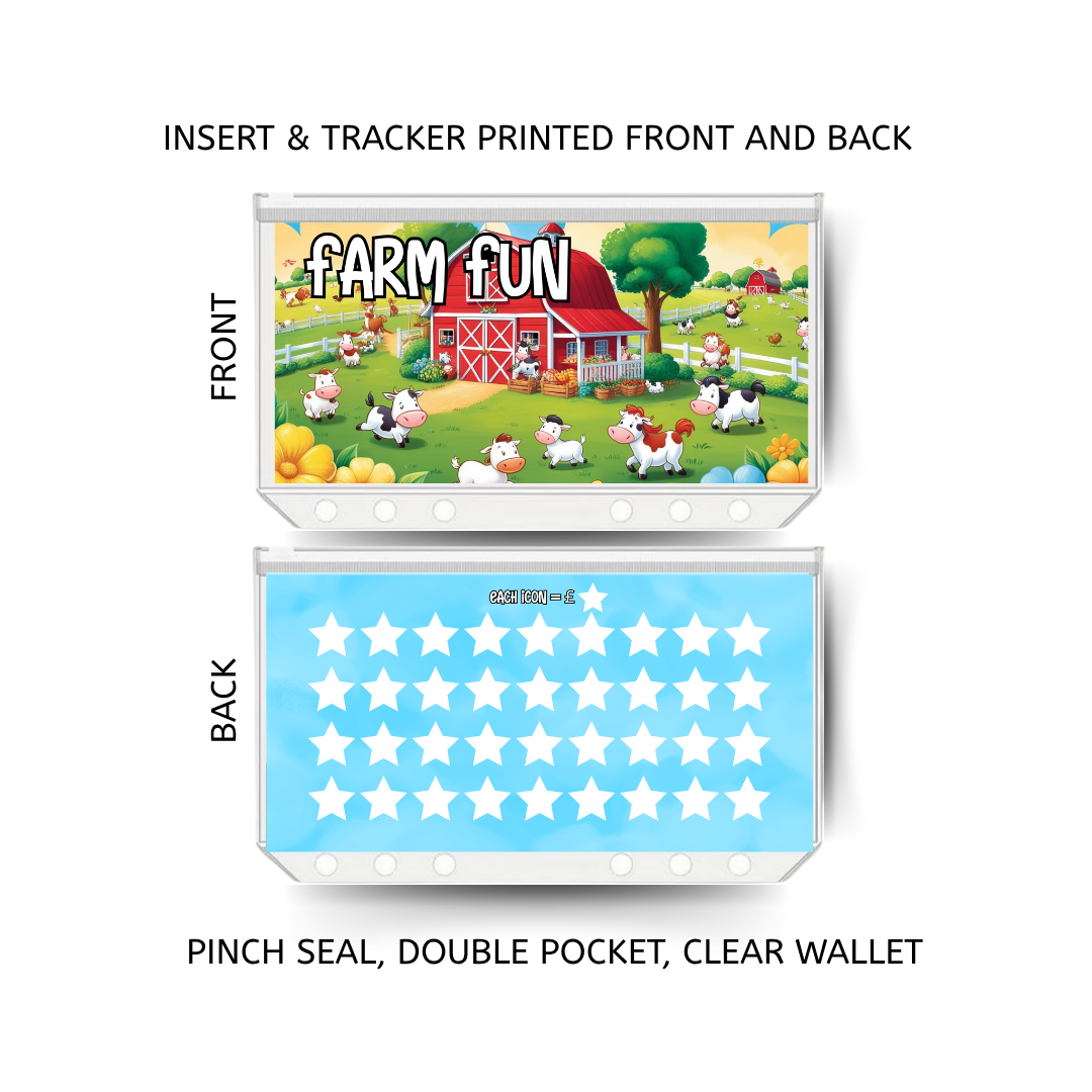 FARM FUN  savings double insert & tracker plus a clear, twin pocket, pinch seal wallet