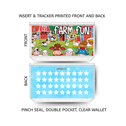 FARM FUN  savings double insert & tracker plus a clear, twin pocket, pinch seal wallet