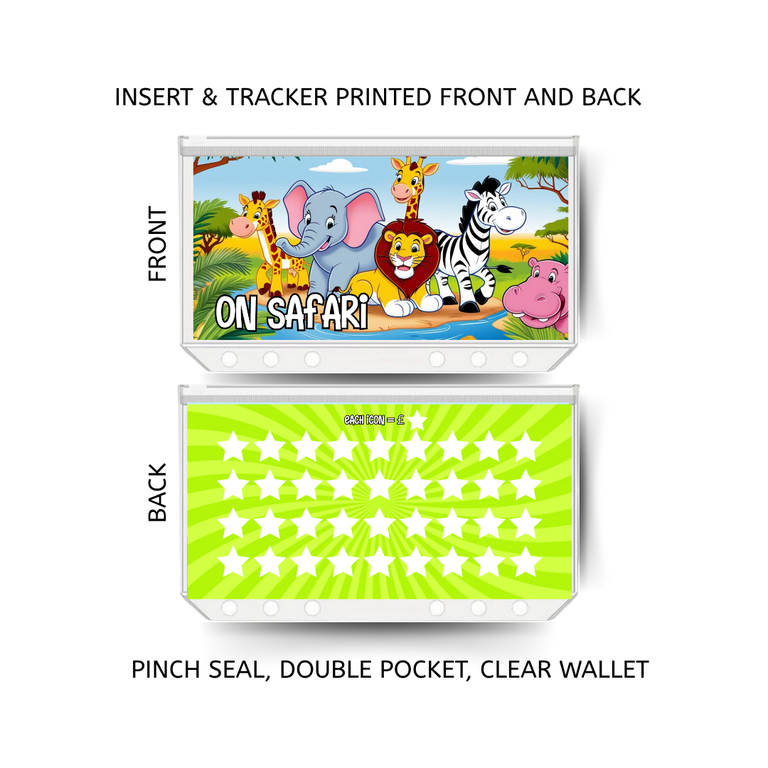 ON SAFARI  savings double insert & tracker plus a clear, twin pocket, pinch seal wallet