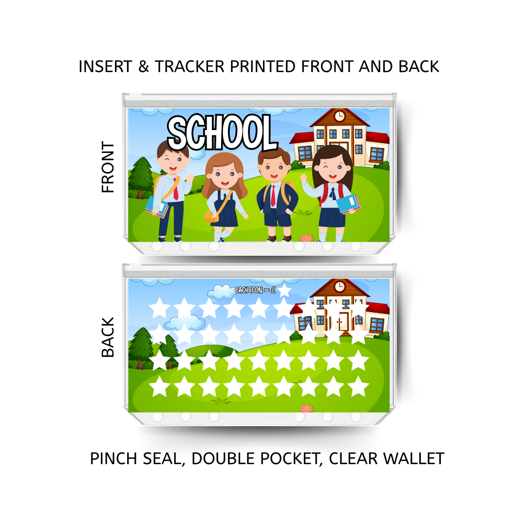 SCHOOL savings double insert & tracker plus a clear, twin pocket, pinch seal wallet