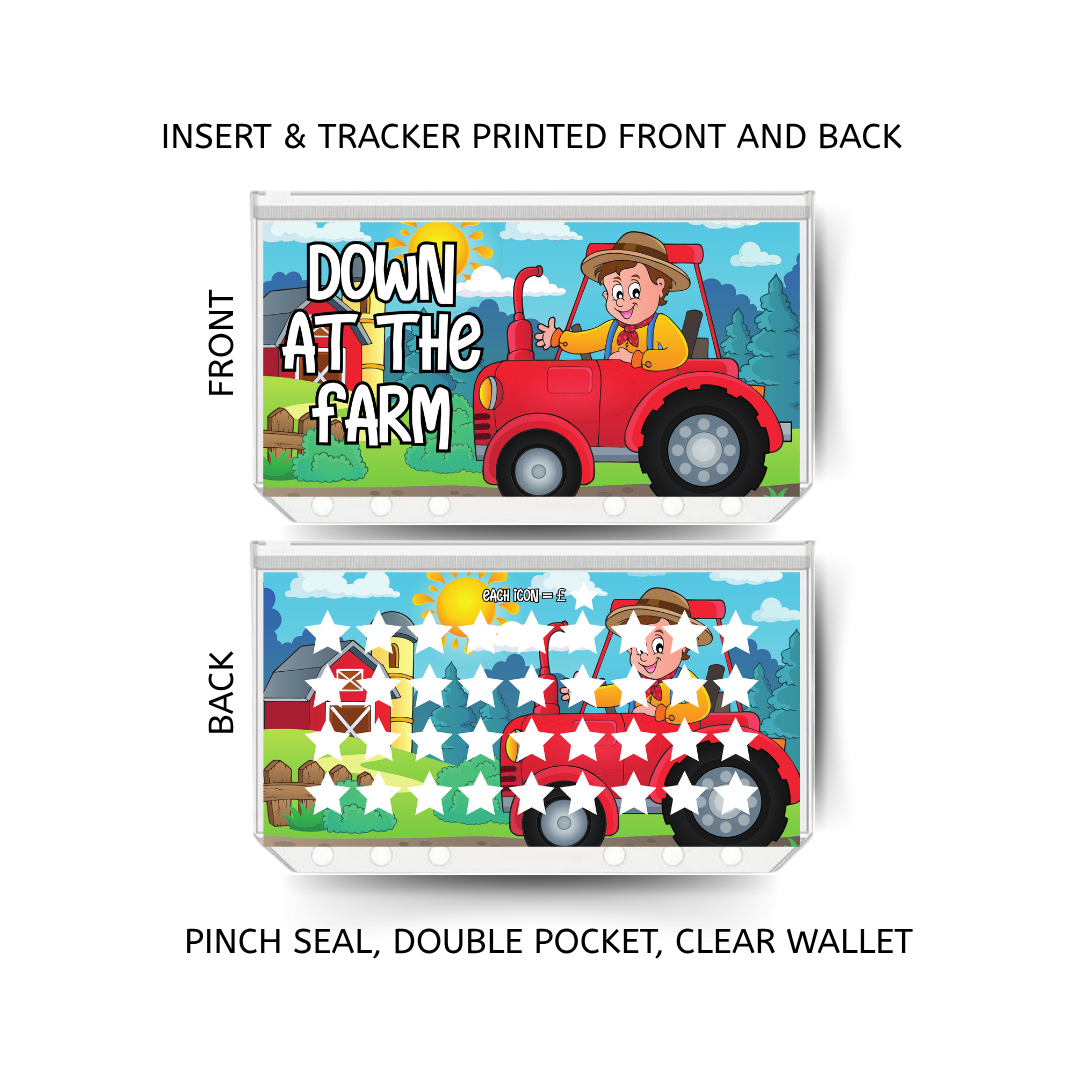 DOWN AT THE FARM savings double insert & tracker plus a clear, twin pocket, pinch seal wallet