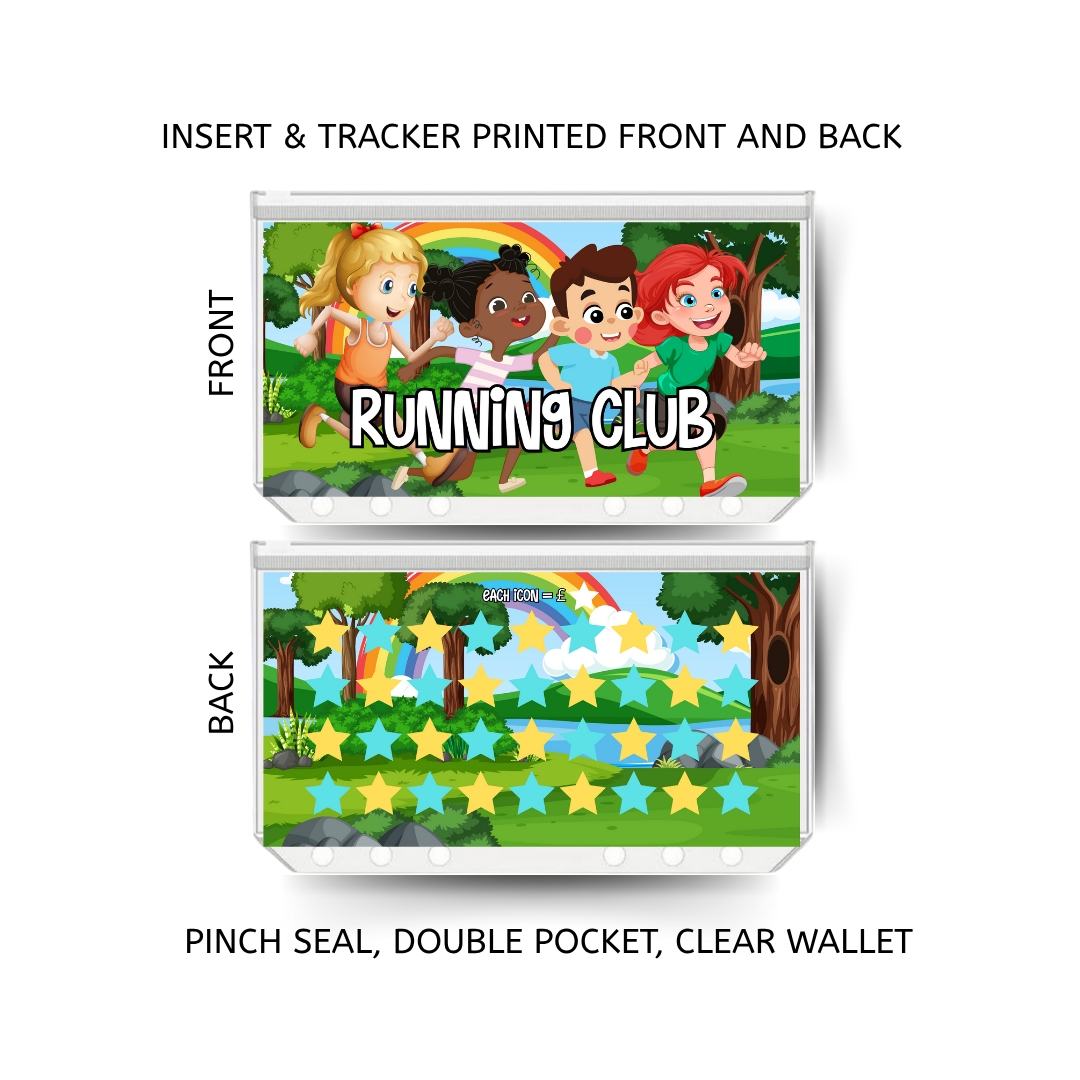 RUNNING CLUB savings double insert & tracker plus a clear, twin pocket, pinch seal wallet