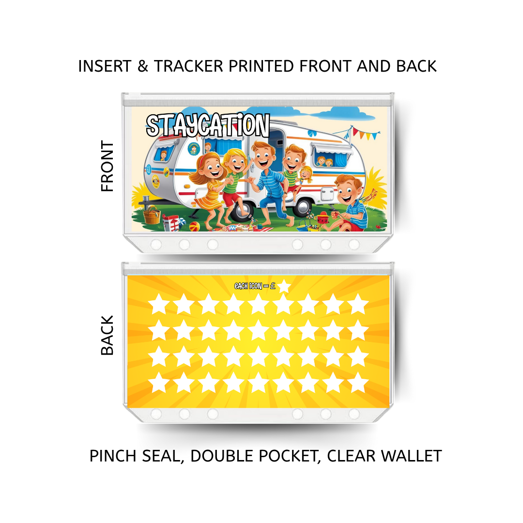 STAYCATION  savings double insert & tracker plus a clear, twin pocket, pinch seal wallet
