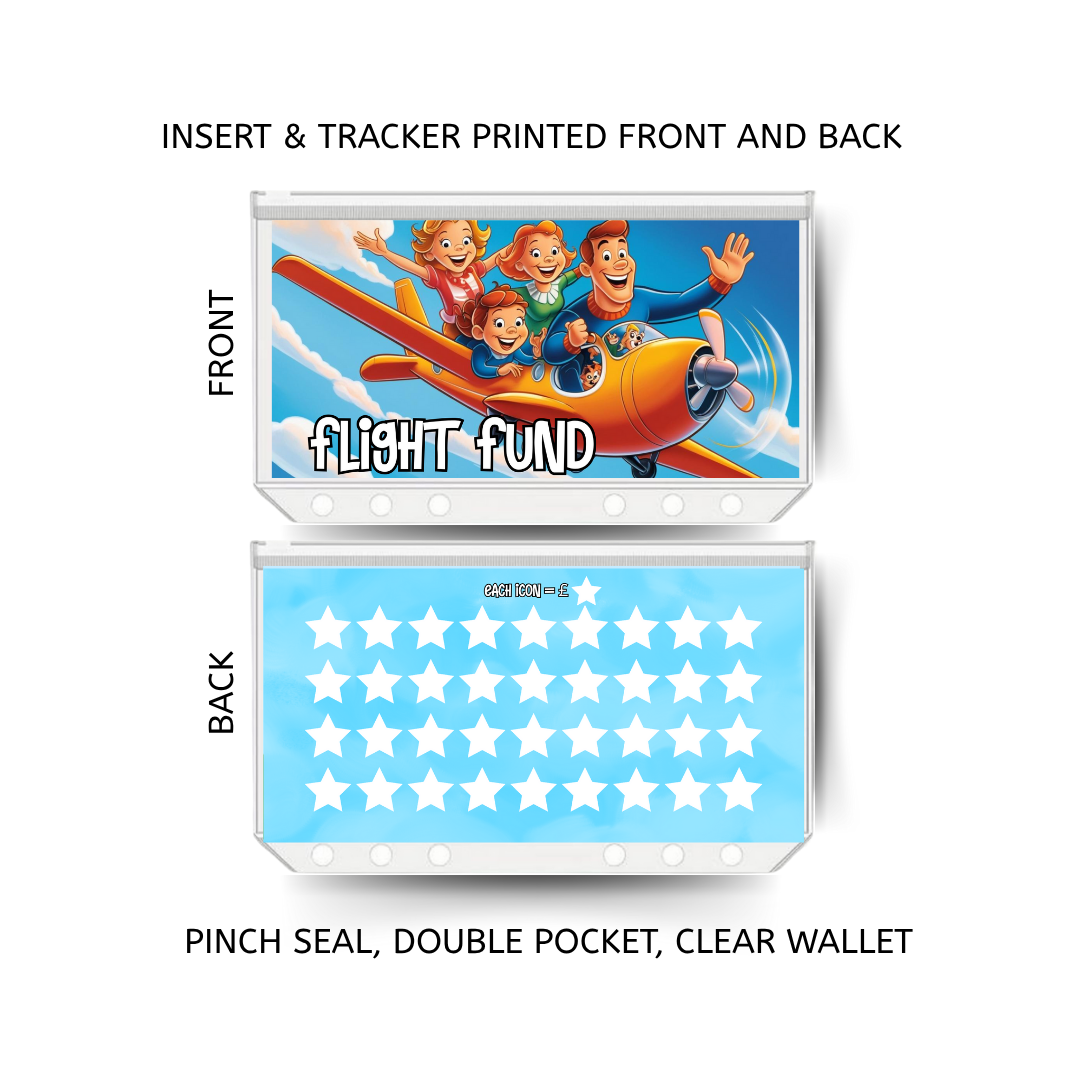 FLIGHT FUND savings double insert & tracker plus a clear, twin pocket, pinch seal wallet