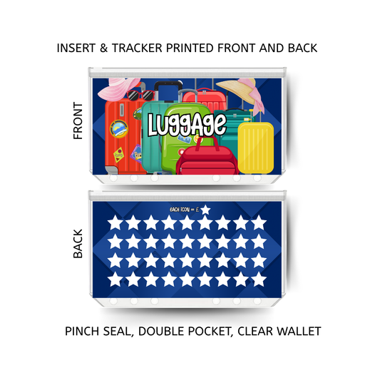 LUGGAGE savings double insert & tracker plus a clear, twin pocket, pinch seal wallet
