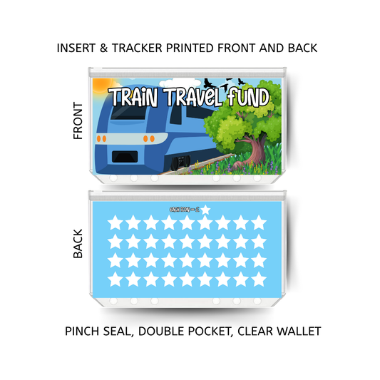 TRAIN TRAVEL savings double insert & tracker plus a clear, twin pocket, pinch seal wallet