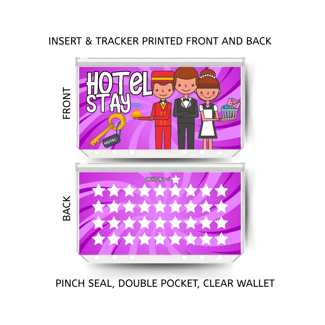 HOTEL STAY savings double insert & tracker plus a clear, twin pocket, pinch seal wallet