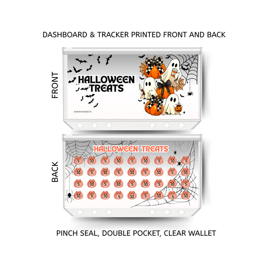 HALLOWEEN TREATS savings double insert & tracker plus a clear, twin pocket, pinch seal wallet for A6 binder