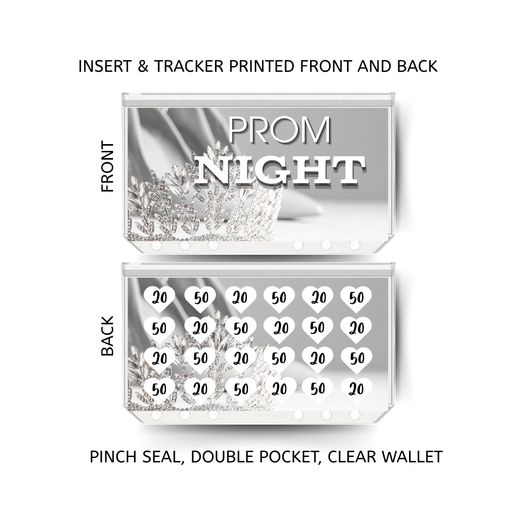 PROM NIGHT savings double insert & tracker plus a clear, twin pocket, pinch seal wallet