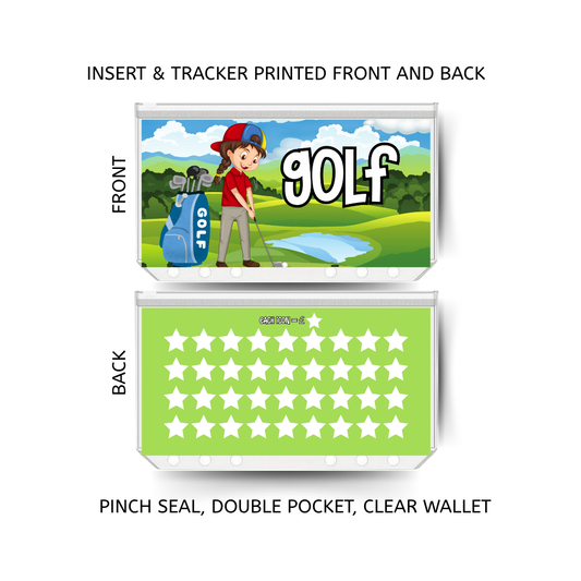 GOLF savings double insert & tracker plus a clear, twin pocket, pinch seal wallet