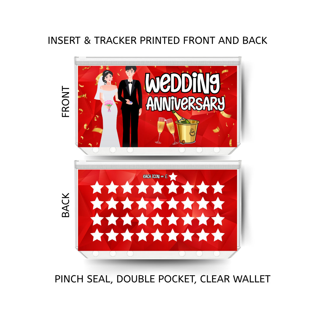WEDDING ANNIVERSARY savings double insert & tracker plus a clear, twin pocket, pinch seal wallet