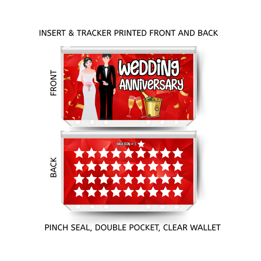 WEDDING ANNIVERSARY savings double insert & tracker plus a clear, twin pocket, pinch seal wallet