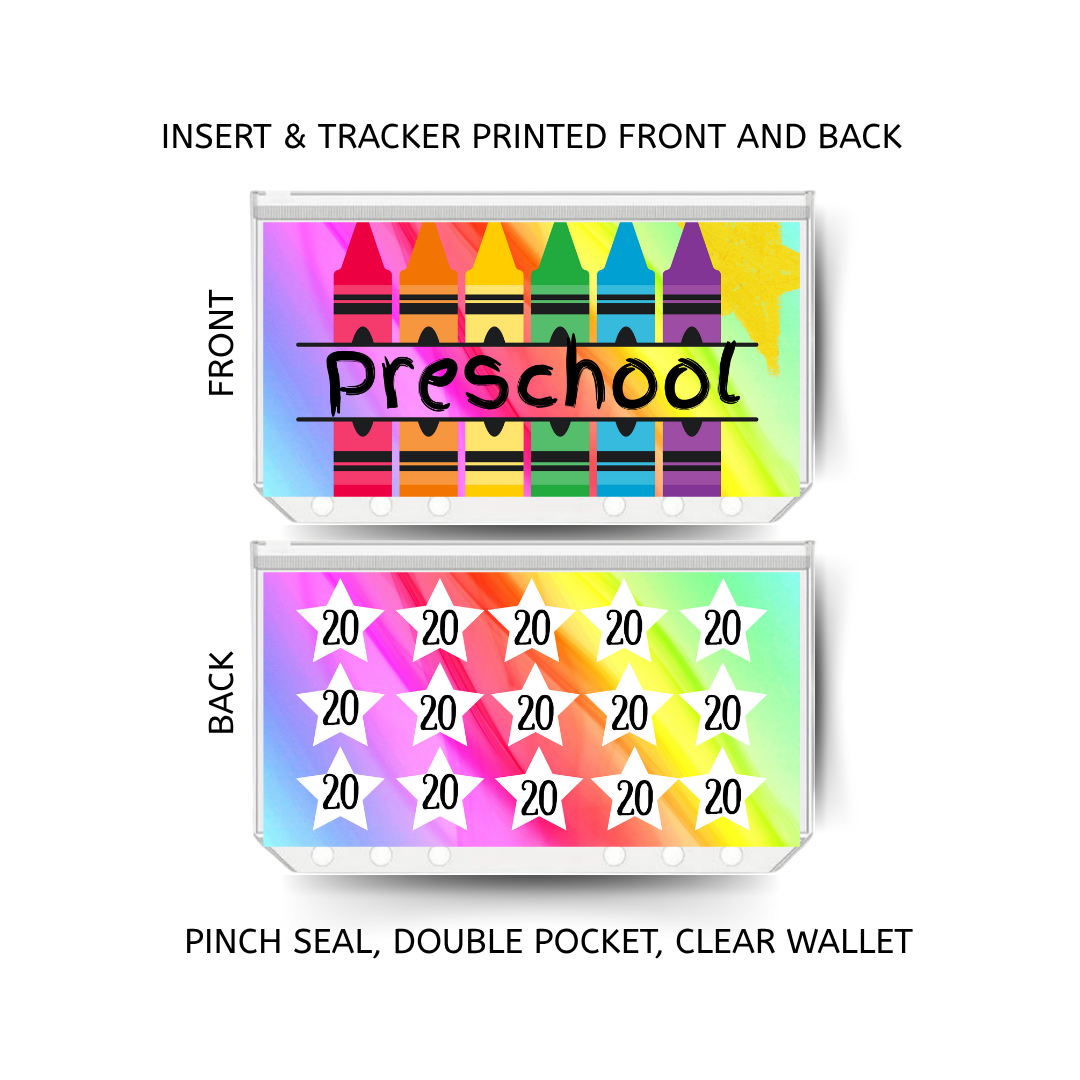 PRESCHOOL savings double insert & tracker plus a clear, twin pocket, pinch seal wallet