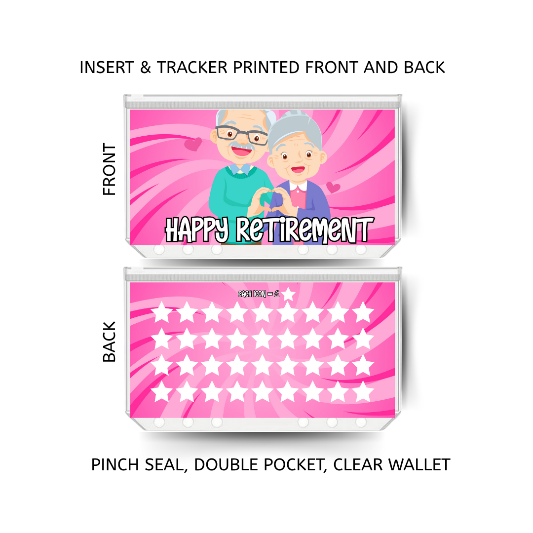 RETIREMENT savings double insert & tracker plus a clear, twin pocket, pinch seal wallet