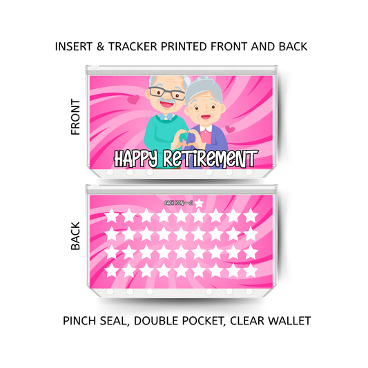 RETIREMENT savings double insert & tracker plus a clear, twin pocket, pinch seal wallet