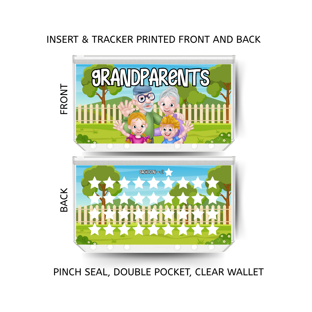 GRANDPARENTS savings double insert & tracker plus a clear, twin pocket, pinch seal wallet