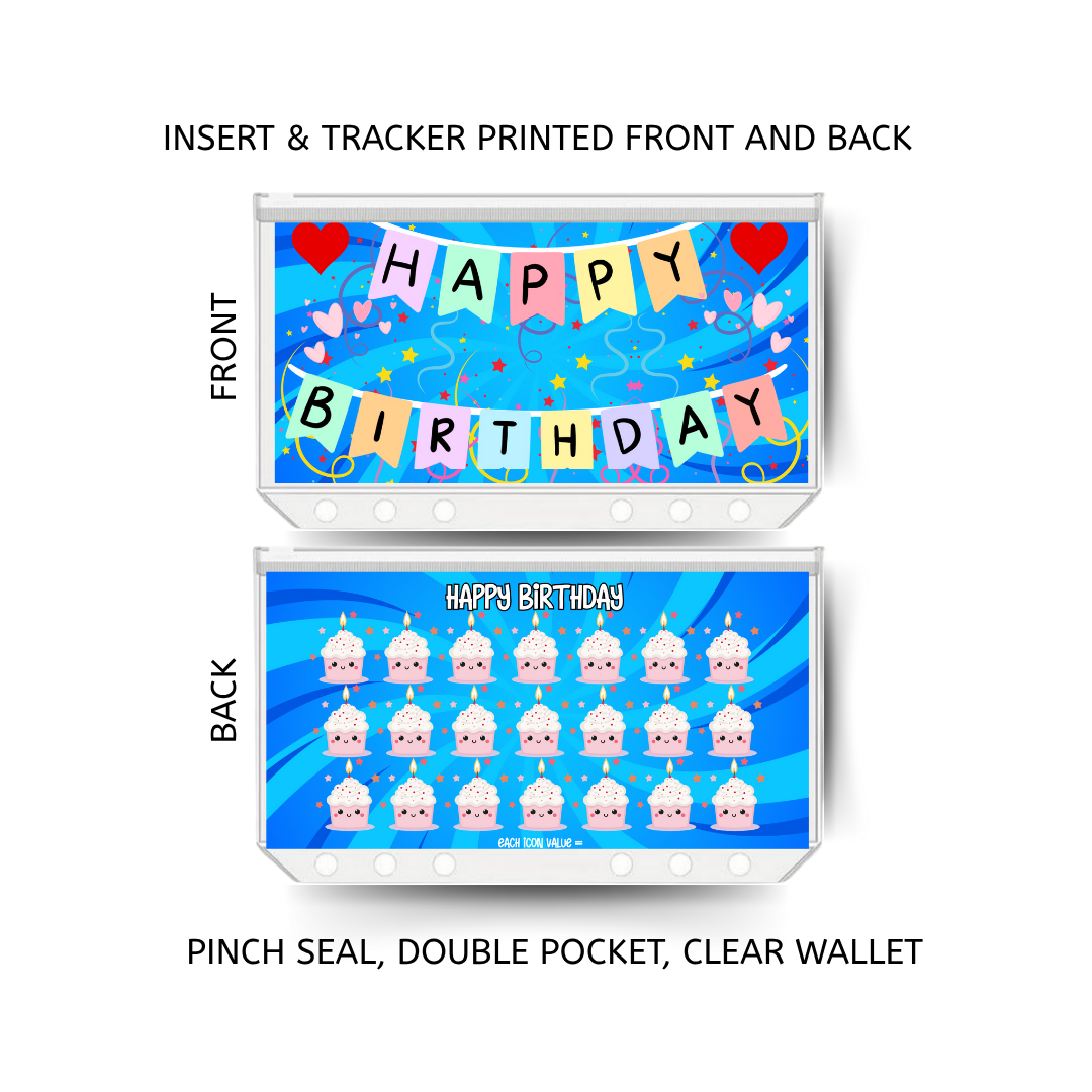 BIRTHDAY savings double insert & tracker plus a clear, twin pocket, pinch seal wallet