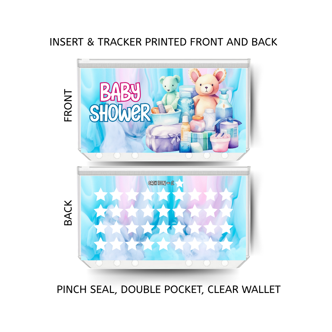 BABY SHOWER savings double insert & tracker plus a clear, twin pocket, pinch seal wallet