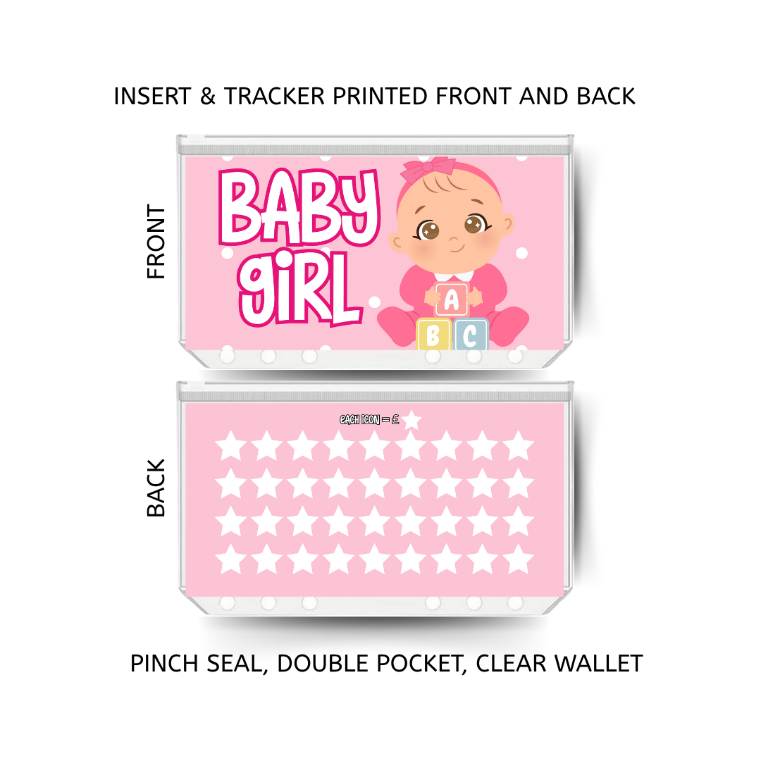 BABY GIRL savings double insert & tracker plus a clear, twin pocket, pinch seal wallet