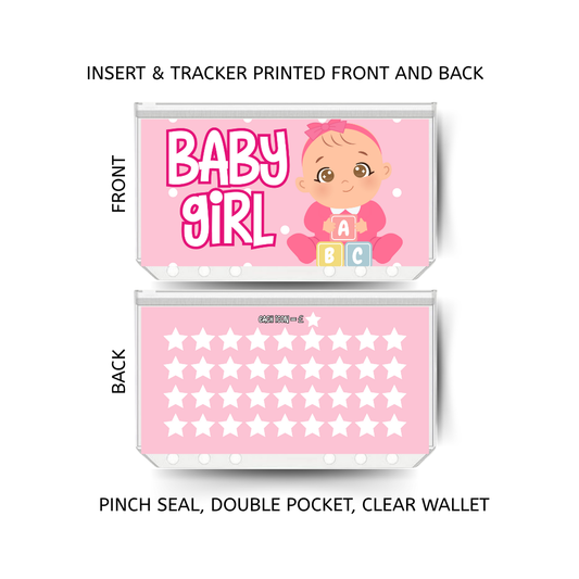 BABY GIRL savings double insert & tracker plus a clear, twin pocket, pinch seal wallet