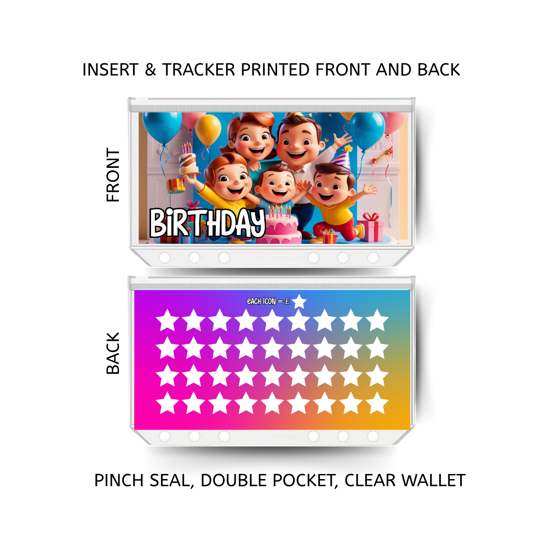 BIRTHDAY savings double insert & tracker plus a clear, twin pocket, pinch seal wallet