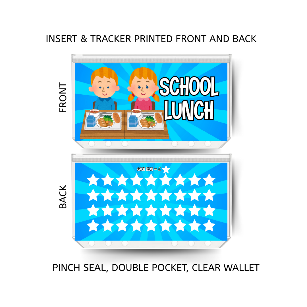 SCHOOL LUNCH savings double insert & tracker plus a clear, twin pocket, pinch seal wallet