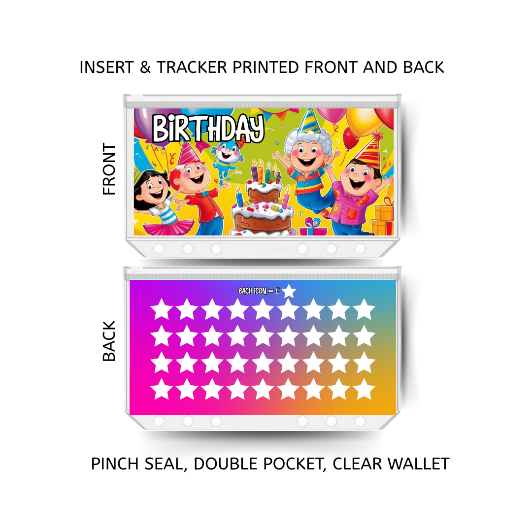 BIRTHDAY savings double insert & tracker plus a clear, twin pocket, pinch seal wallet