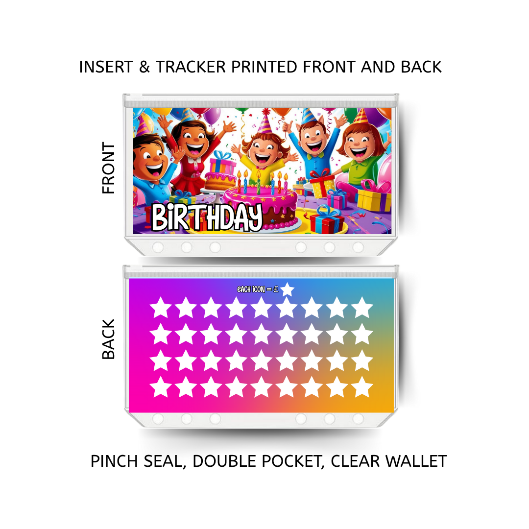 BIRTHDAY savings double insert & tracker plus a clear, twin pocket, pinch seal wallet