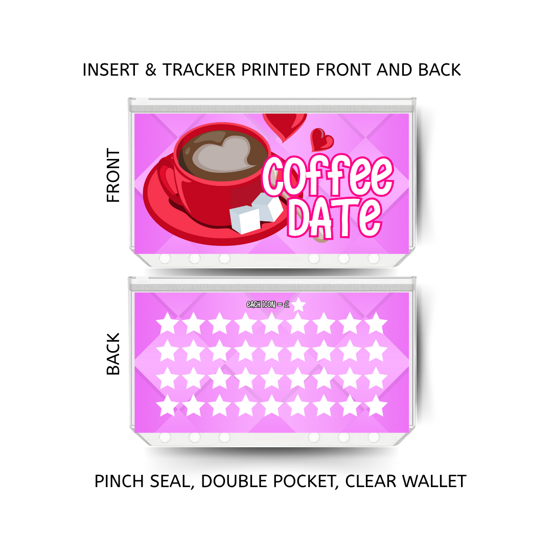 COFFEE DATE savings double insert & tracker plus a clear, twin pocket, pinch seal wallet