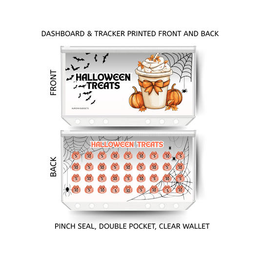 HALLOWEEN TREATS savings double insert & tracker plus a clear, twin pocket, pinch seal wallet for A6 binder