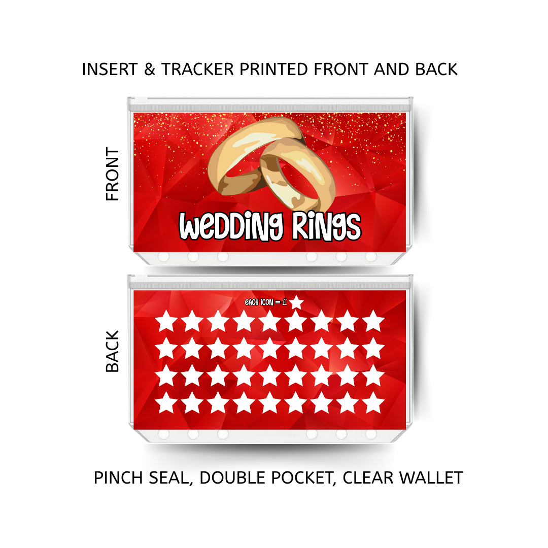 WEDDING RINGS savings double insert & tracker plus a clear, twin pocket, pinch seal wallet
