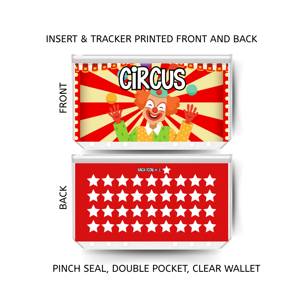 CIRCUS savings double insert & tracker plus a clear, twin pocket, pinch seal wallet