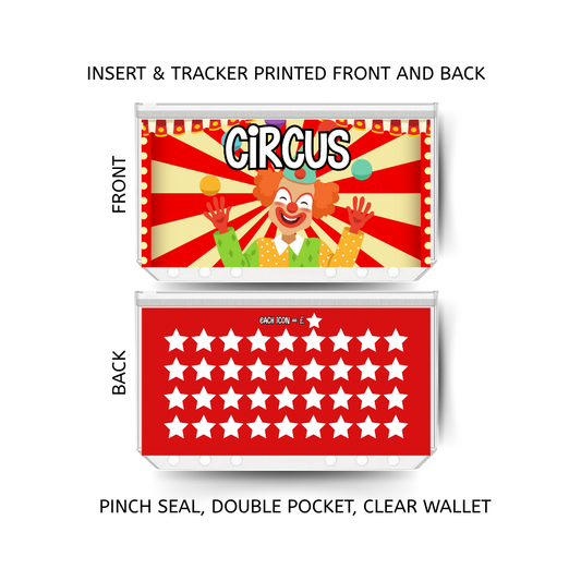 CIRCUS savings double insert & tracker plus a clear, twin pocket, pinch seal wallet