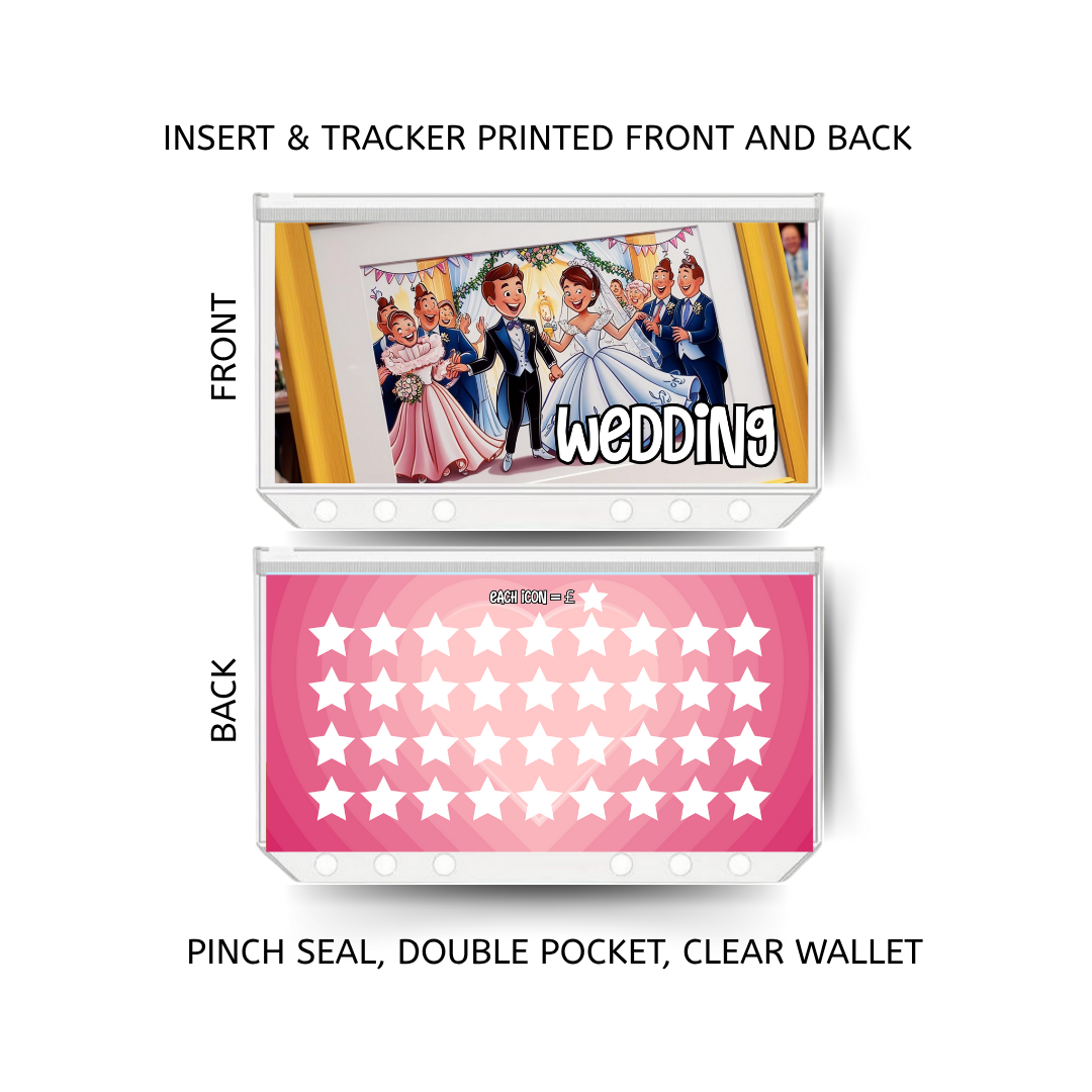 WEDDING savings double insert & tracker plus a clear, twin pocket, pinch seal wallet